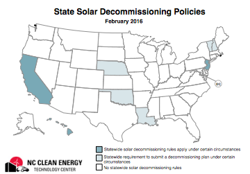 Map showing states with decommissioning policies